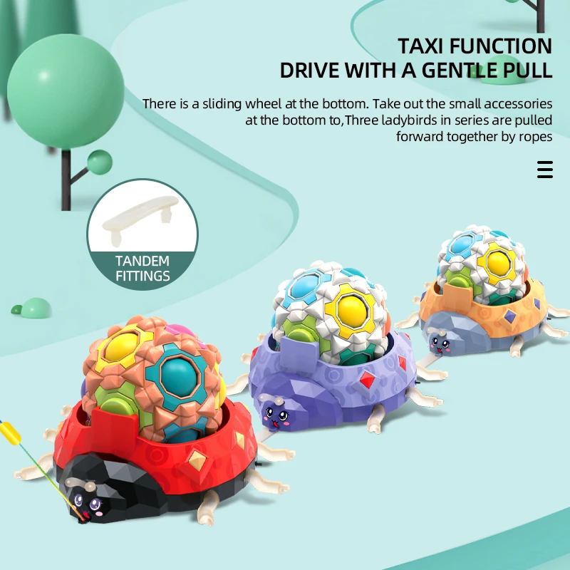 3 in 1 Rotating Magic Bean Cube Spinner Fidget Toy Football Cube Fingertip Sensory Toy Pull Rope Traction Animal Car with Light