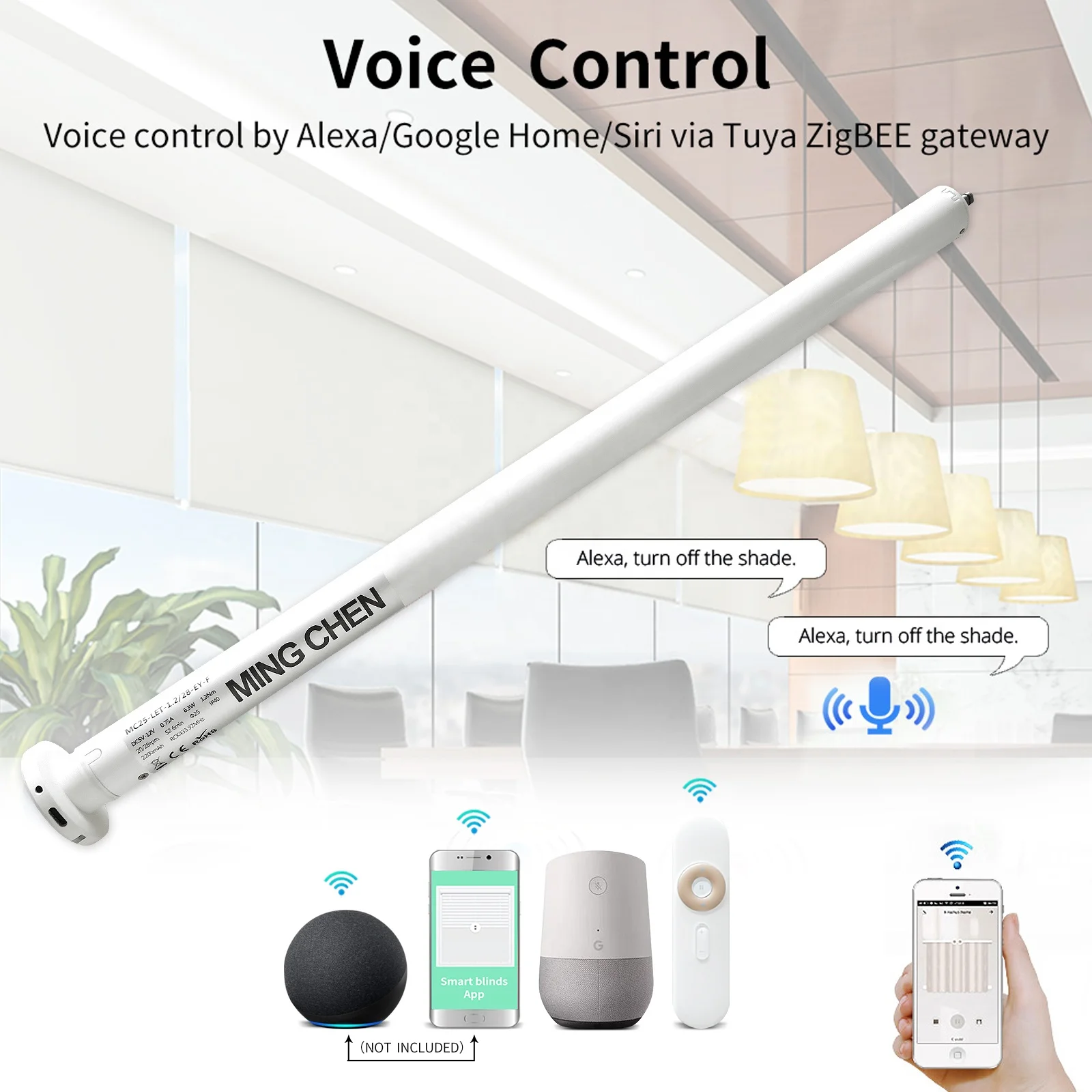 Modern Design Electric Battery Driver WiFi Google Remote Control Adjustable Smart Rechargeable Motorized Roller Blinds Windows