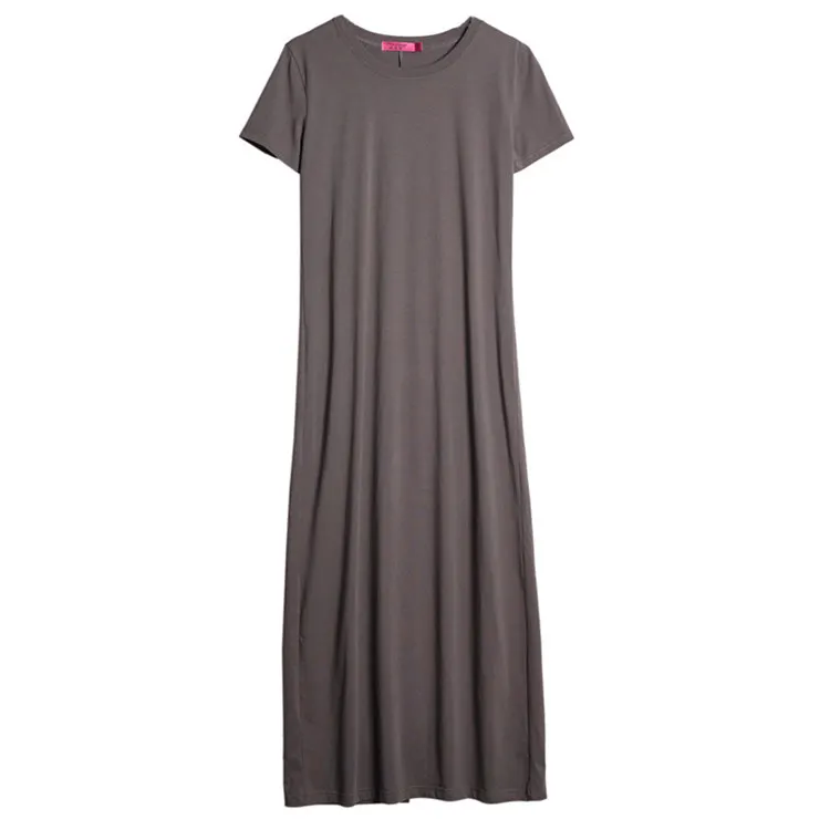 Factory  OEM Korean Summer Cotton Long T-Shirts Dress Casual Blank Soft Shirt Sleeve Baggy Split Maxi T Shirt Dresses For Women