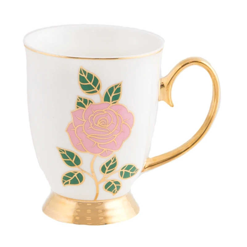 Wholesale Custom Ceramic Cup Decal Printing With Gold Handle Porcelain Coffee Mugs