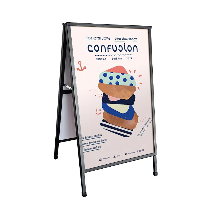 Economic outdoor double side black steel a frame poster advertising pavement sidewalk sign display stand