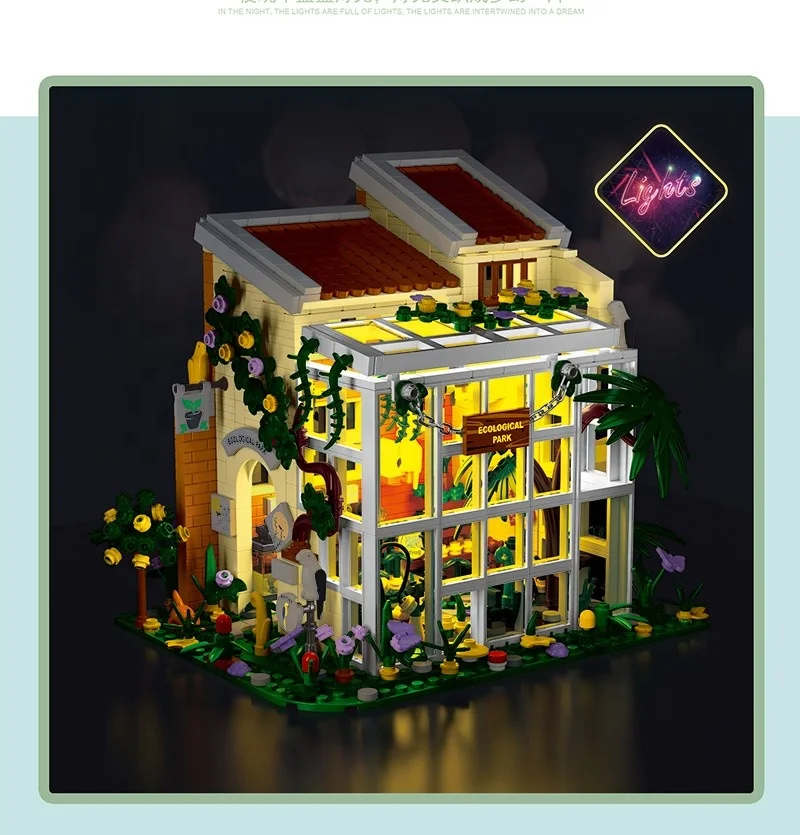 MORK 031063 Sunshine House  Ecological Park building blocks 1506pcs Street View  Modular Building For Kid Gift