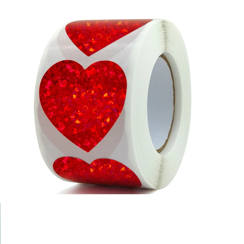 2.5cm 3.8cm  500pcs Packaging Label Seal LOVE Shinny Red Heard Happy Valentine Stickers for small business