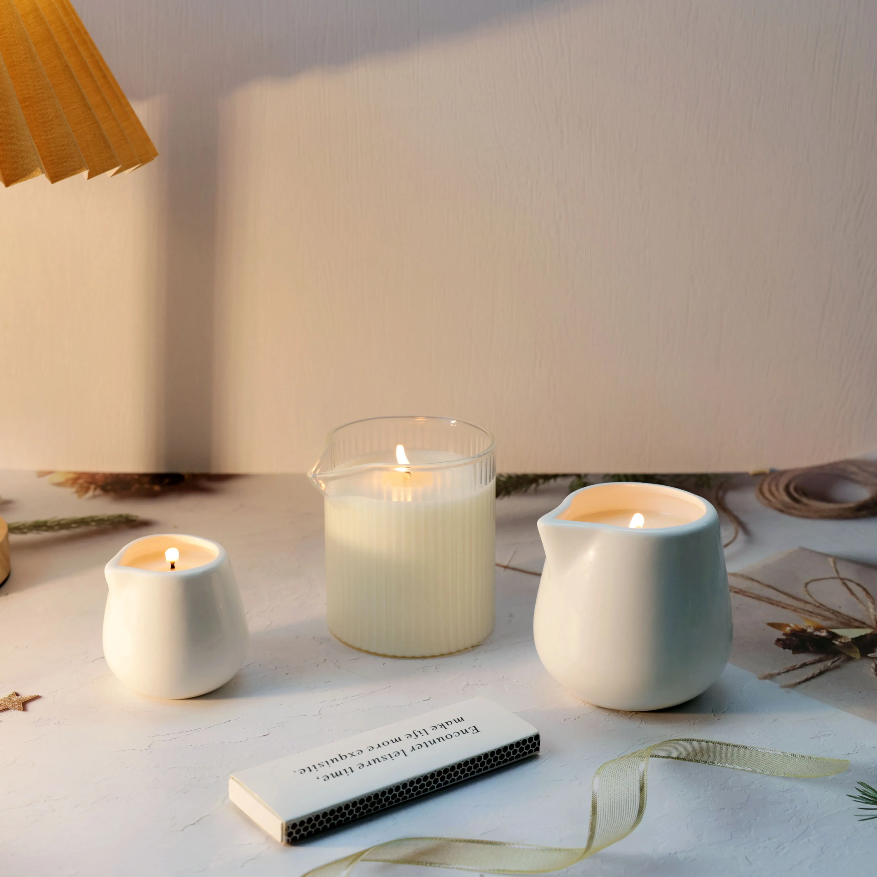 Custom White Home Decor Yoga Meditation Massage Oil Ceramic Jar Soy Wax Scented Candle with Spout