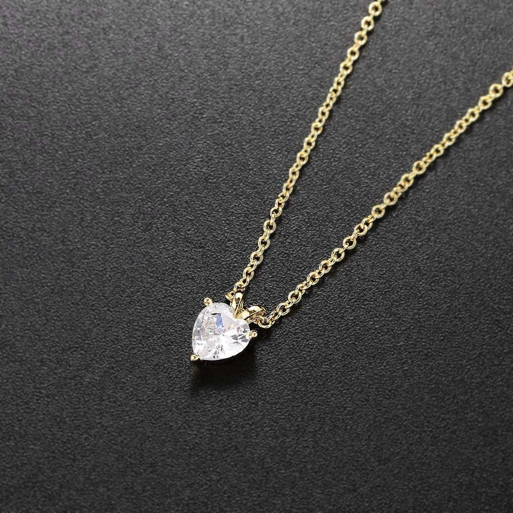 N476 Dainty High Quality Womens Accessories 14K Gold Plated Heart Shape Zircon CZ Diamond Necklace