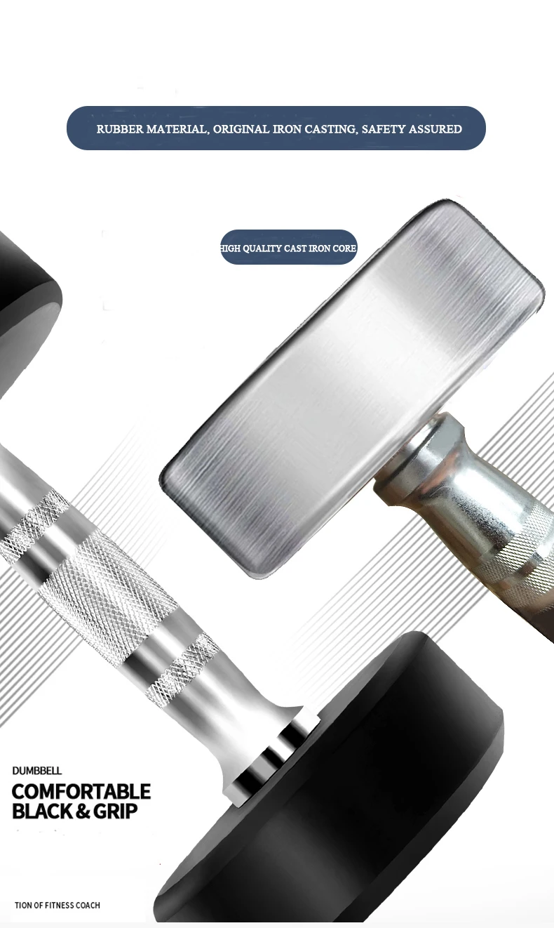 
Cheap Wholesale Black Round Iron With Rubber Gym Equipment Dumbbell 