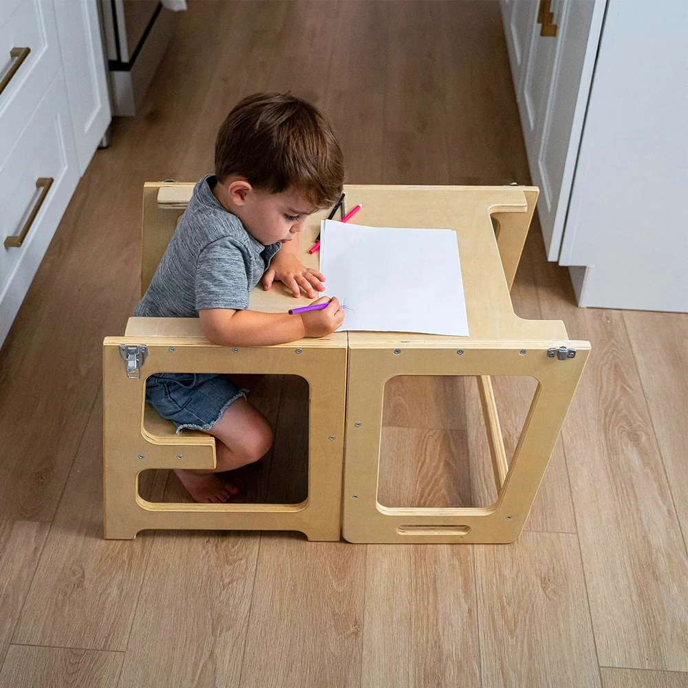 Factory Custom Foldable learning tower Kitchen helper Toddler step stool Wood learning tower for Kids