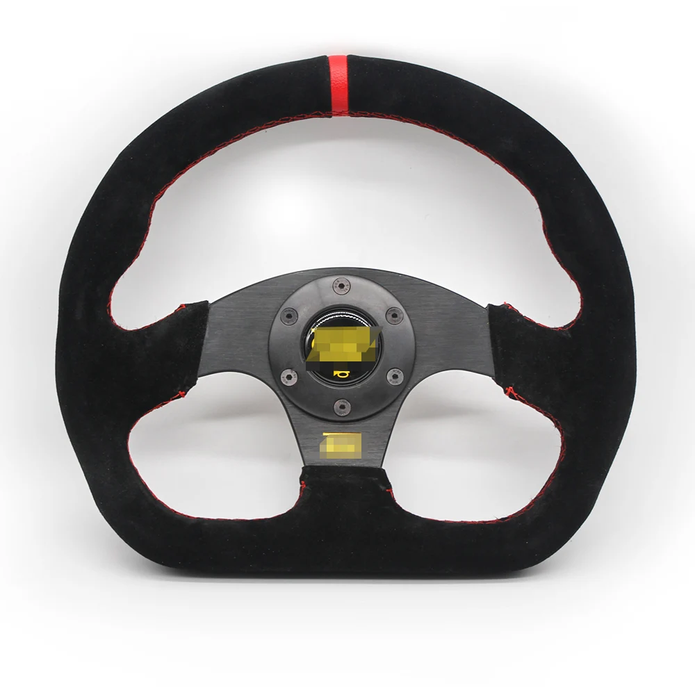 Fast Road Race Track Car Flat D Suede Leather 320mm Racing Sport Steering Wheel