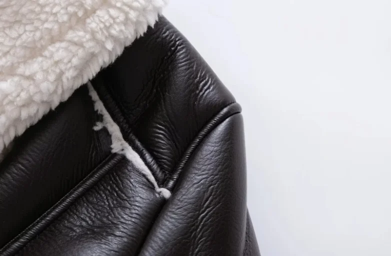OJW122938 Cropped Fall Winter Clothes 2023 Streetwear Short Women Fur Leather Motorcycle Jacket