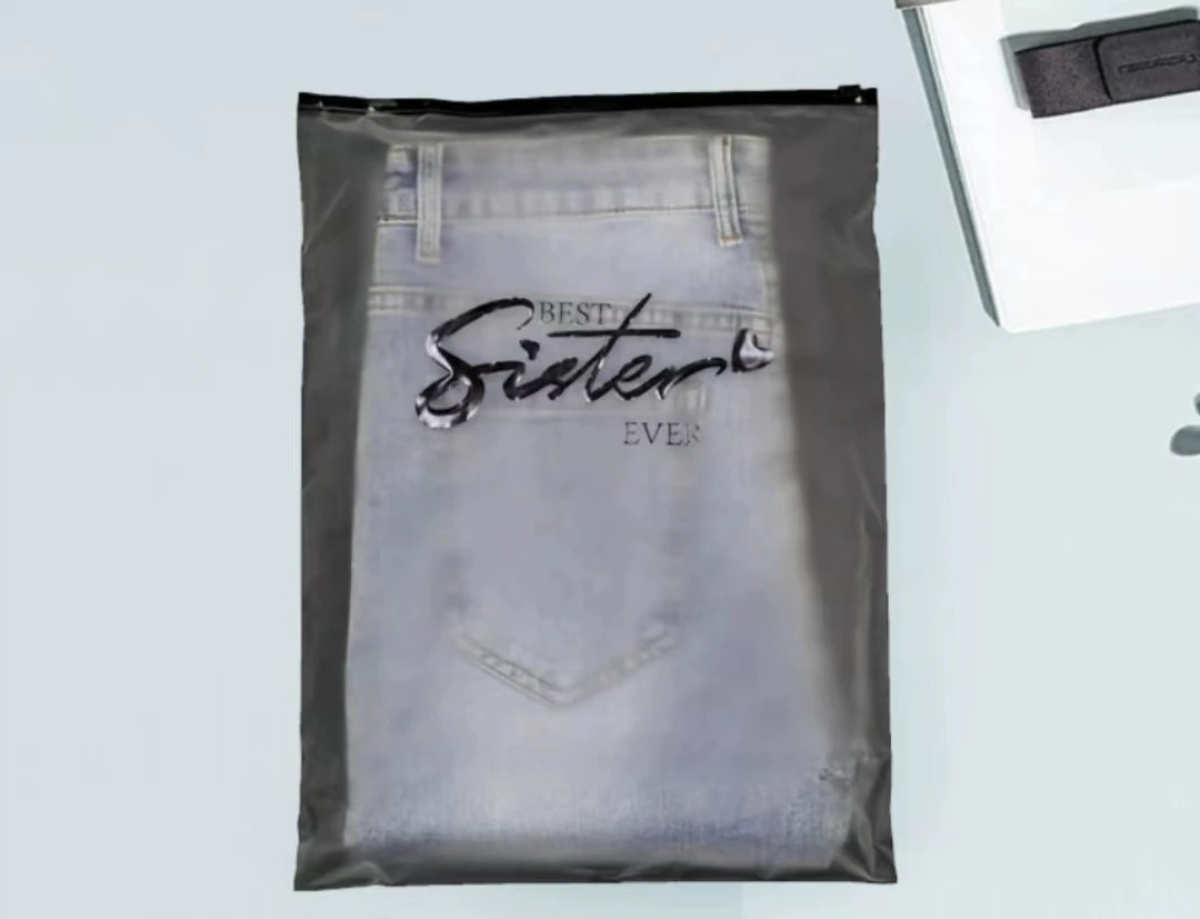 Hot Sales Custom Logo Black Frosted PE Resealable Bag Clothes Zip Lock Pouches With Zipper For Packaging  Socks and Underwear