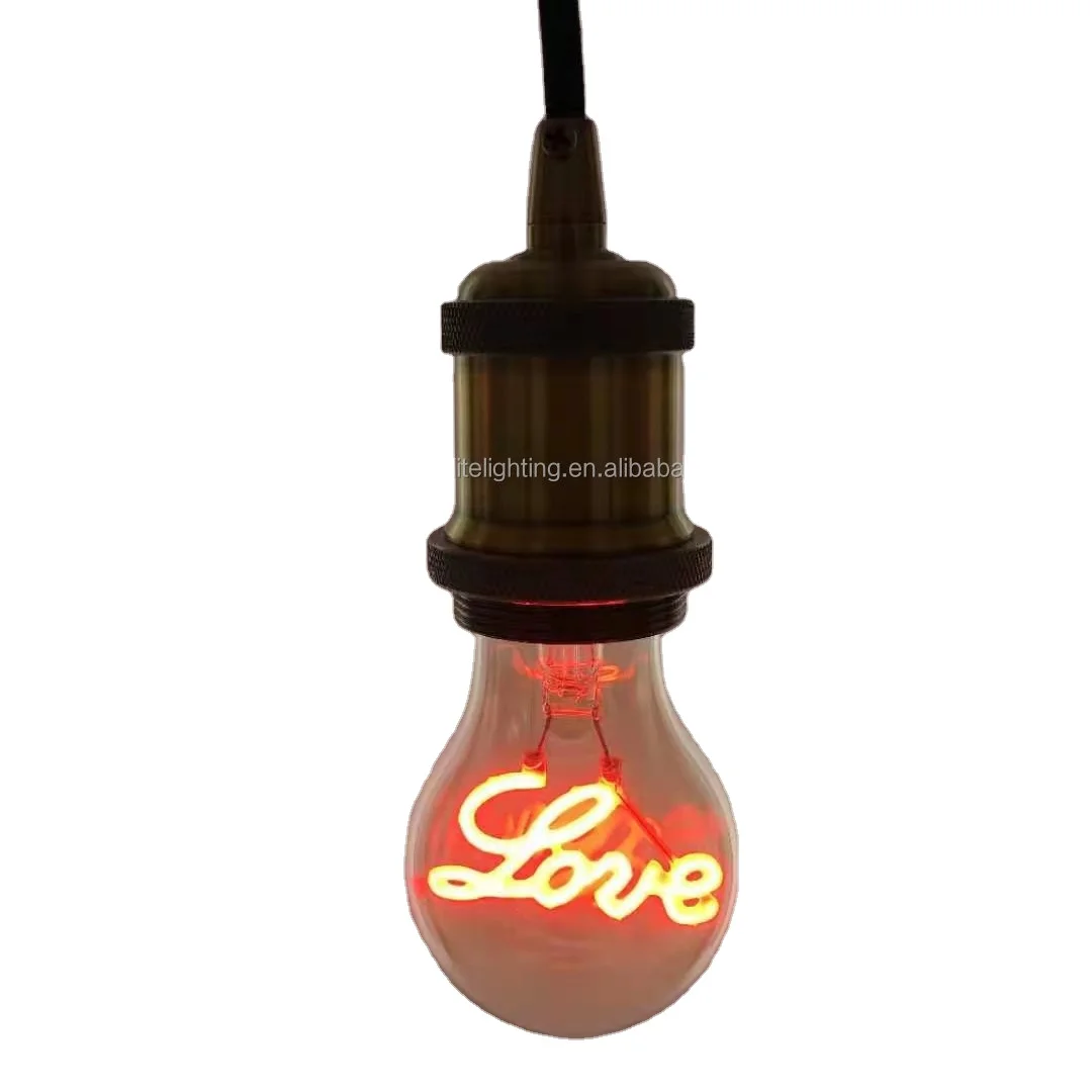 Customized logo Heart Star 4W 1800-2200k Glass E26 E27 B22d Clear Dimmable A19 A60 Cartoon Bulb LED Filament Bulb
