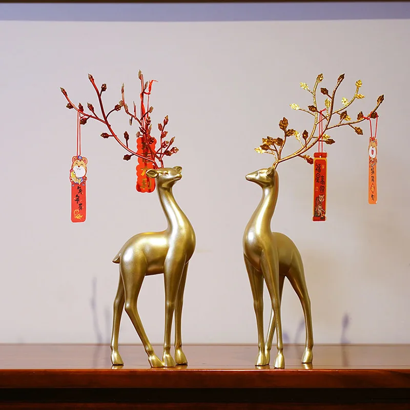 Custom Christmas Ornaments Home Party Decoration Golden Resin Christmas Standing Reindeer Statue Christmas deer decor
