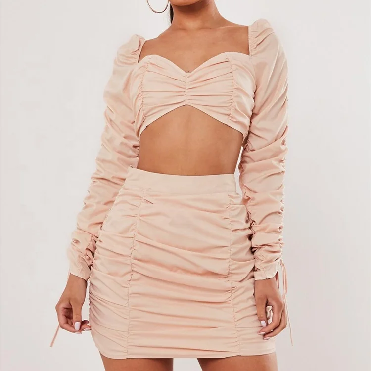 
Womens club dress ladies sexy wrinkle puff sleeve bodycon dresses for women party 