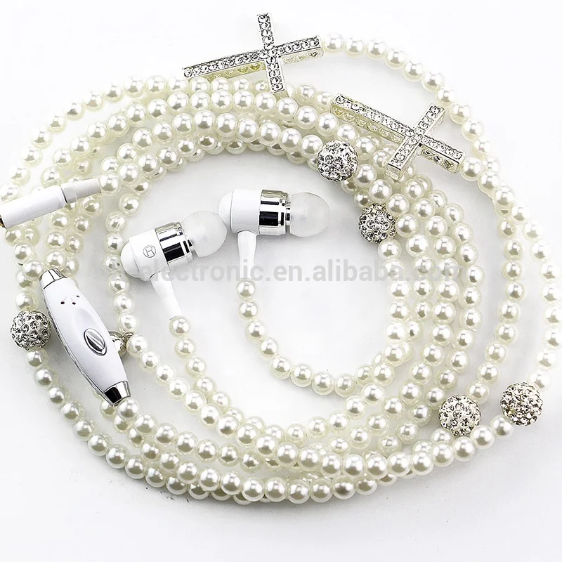 URIZONS for iphone ipod Earbud with hifi Speaker Pearl Beads Crystal Nelace Neband Earphones Headphone SEDEX FACTORY