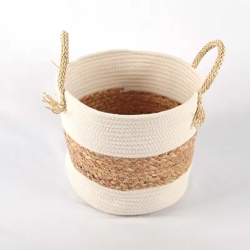 Factory directly sales New Design Water hyacinth and cotton rope storage basket