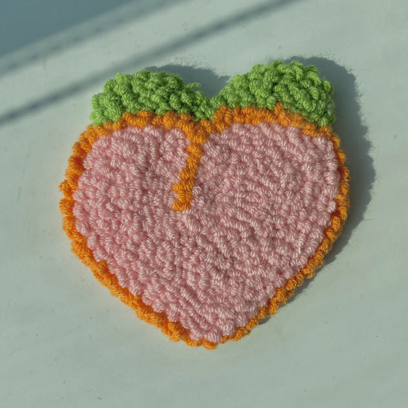 Cute Fruit Shaped Cherry Peach Strawberry Handmade Needlework Coasters for Home Decor