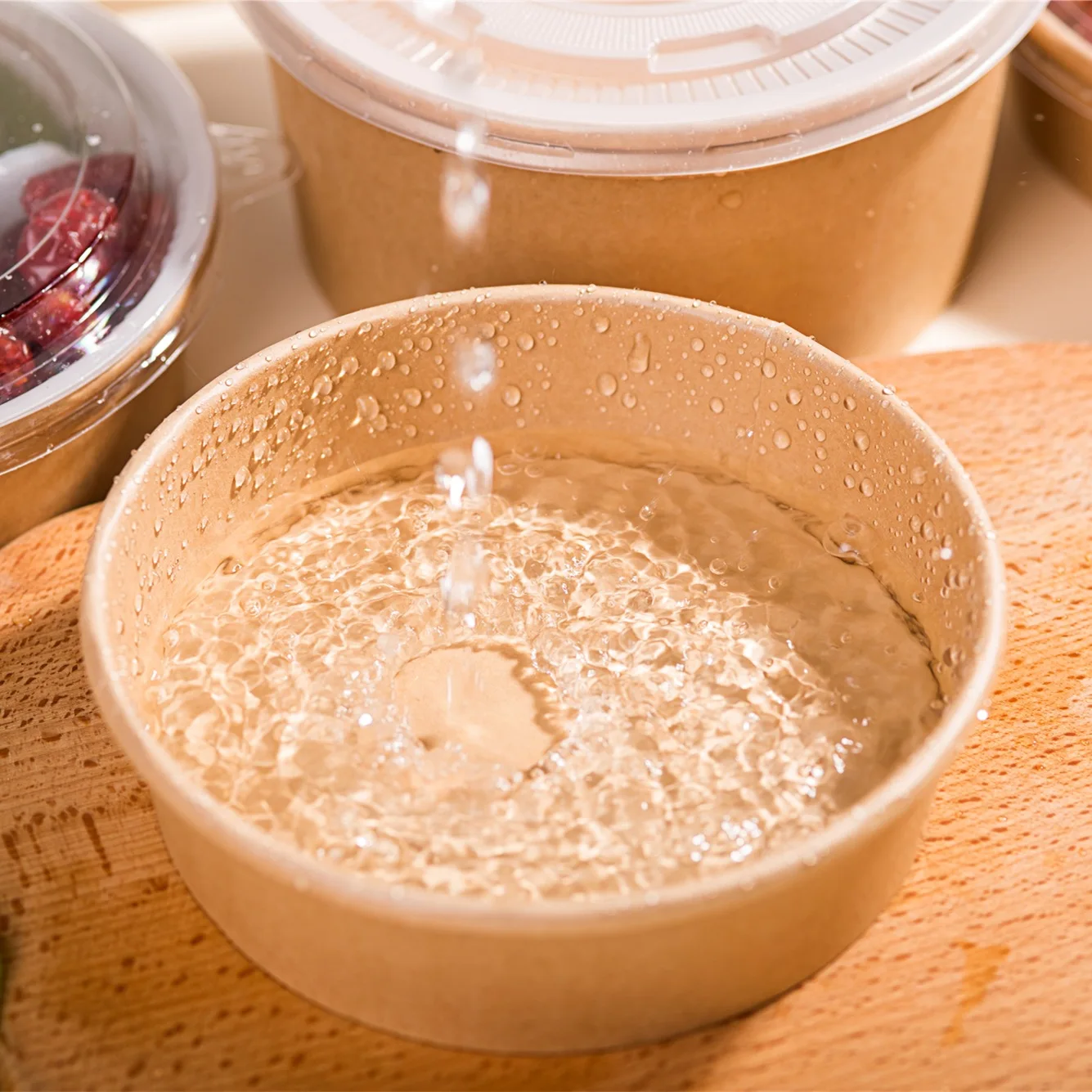 Disposable paper bowl round commercial packing box with lid salad bowl takeaway wholesale kraft paper bowl