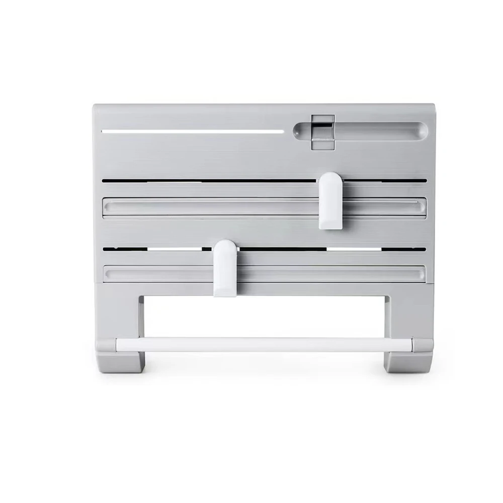 Wall Mounted 4-in-1 paper Towel Foil kitchen wrap Dispenser Cling Film Roll Holder Cutter with spice Storage Rack