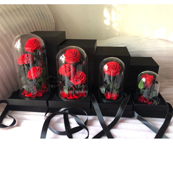 Натуральные розы вечности в стеклянном Куполе С черными подарочными коробками на День святого Валентина