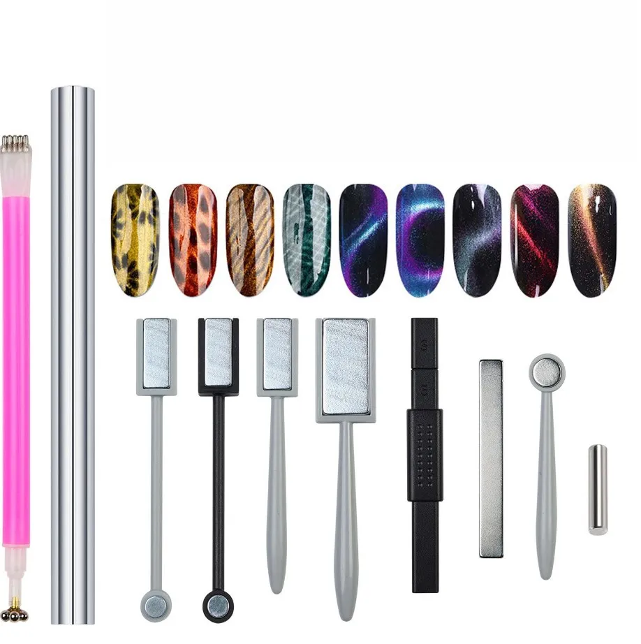Misscheering HOT Double Head Nail Art Magnet 3D Cat Eyes Magnetic Stick Pen Gel Polish Flower Stripe Pattern DIY Manicure Tool