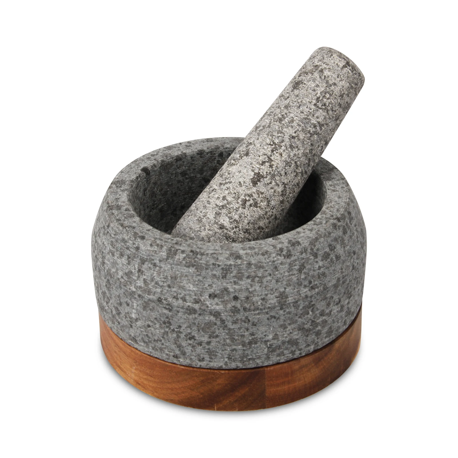 Cheap Wholesale Round White Grinding Herbs Spice Kitchen Natural Stone Granite Mortar and Pestle With Wood Base
