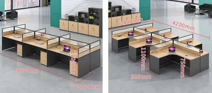 commerical furniture office  screen glass with wooden aluminum frame staff desk