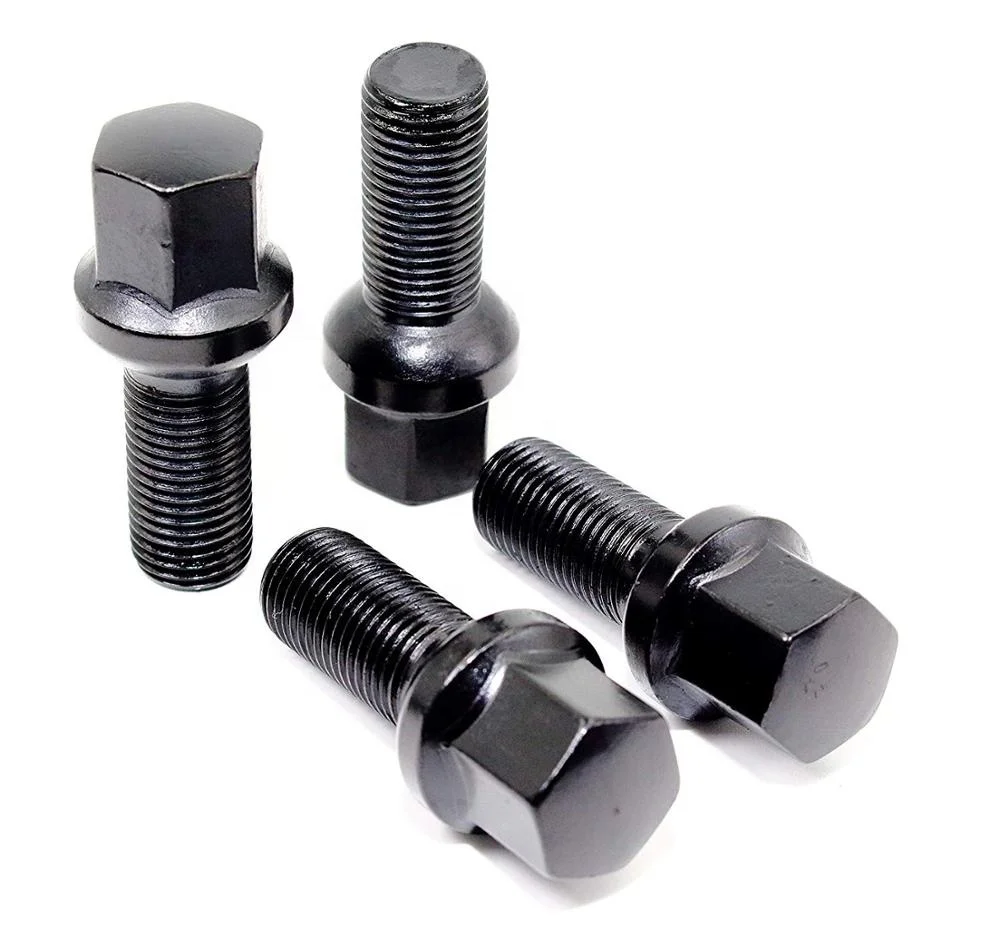M14x1.5 ball seat 2.10 Inch 28mm Shank Length 17mm Hex R12 OEM Black Wheel Lug Bolts for Mercedes Audi