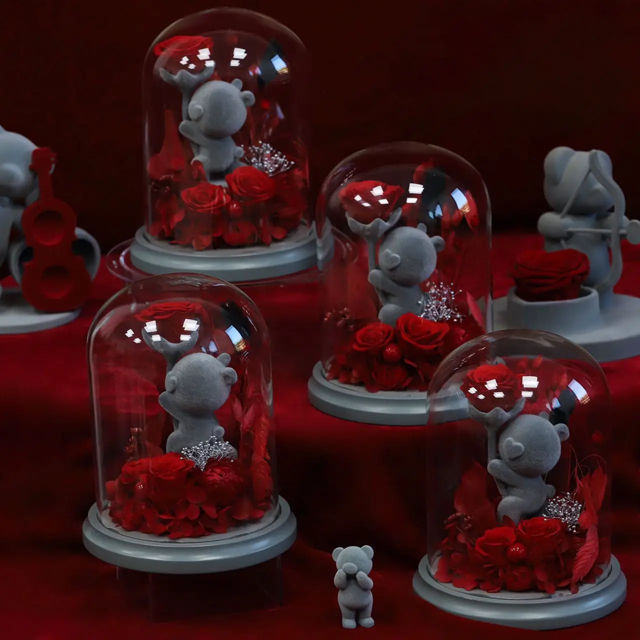 Velvet Rose Bear Teddy Best Home Decoration Preserved Roses Acrylic Box Christmas and Valentines Day Gift Ideas