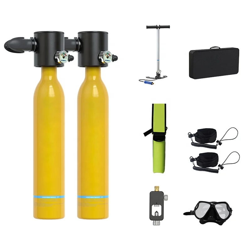 Inflatable Diving Cylinder 10-15 Minutes Portable 2* 0.5L Mini Scuba Diving Air Tank Reusable Oxygen Tank Diving With Mask