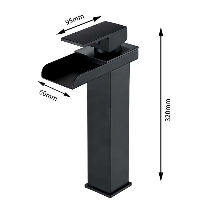 Brass Square Basin Faucet Single Handle Matte Black Mixer Taps Copper Basin Mixer Faucets With Led Lights