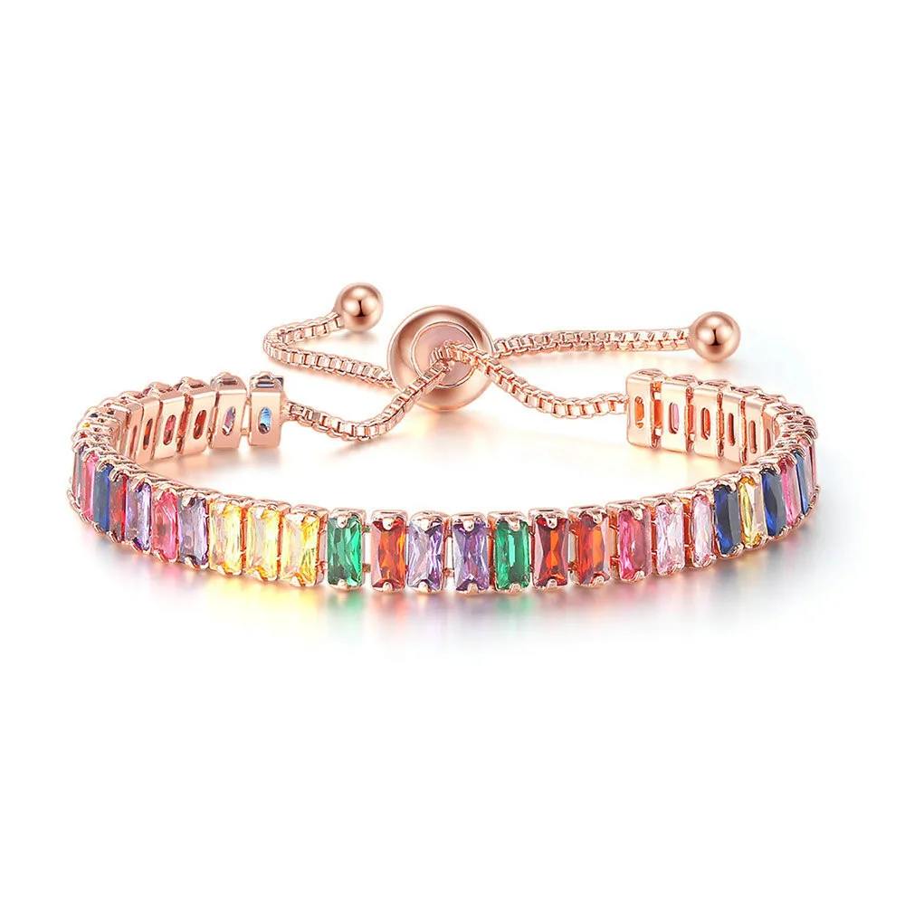 Colorful Diamond Gem Bracelet Adjustable Zircon Bracelet Plated Real Gold Ladies Fashion Shiny Full Diamond Crystal Bracelet