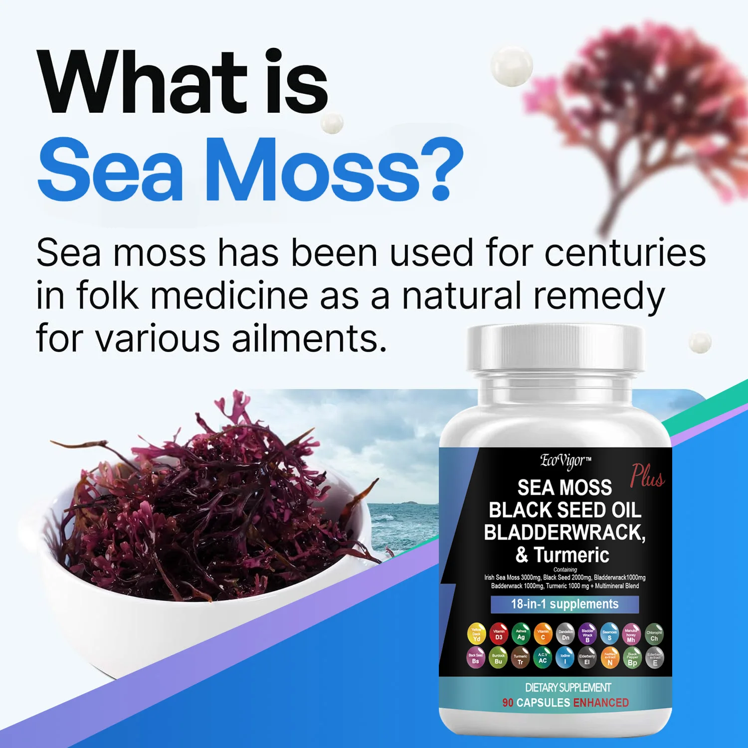 Black Seed Oil  Bladder Wrack  Turmeric 18-in-1 Supplements Joint Support  Sea Moss Capsule