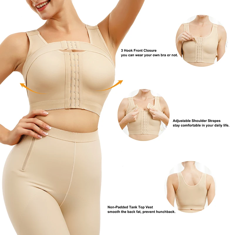 Full Coverage Breast Support Band Posture Corrector Front Closure Post-Surgery Recovery Bra For Women
