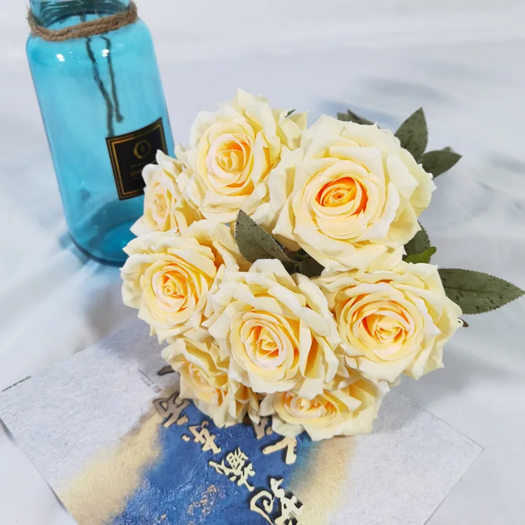 Flores Искусственный Свадебный букет Цветочный Шелковый Красный Белый Розовый центральный цветок
