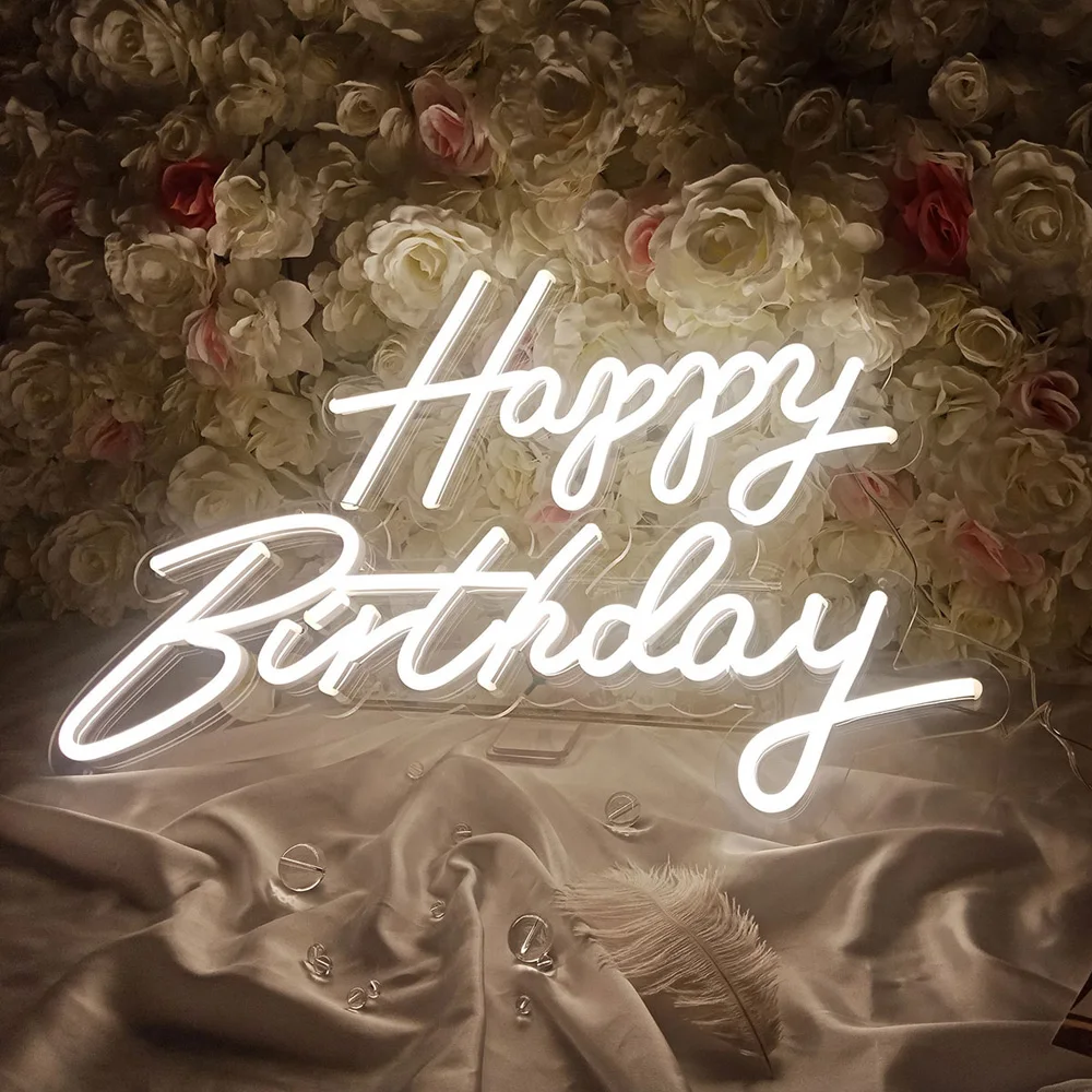 Drop shipping Cardboard Happy Birthday Acrylic Letters Electronic Custom Neons Sign LED Customized Night Light