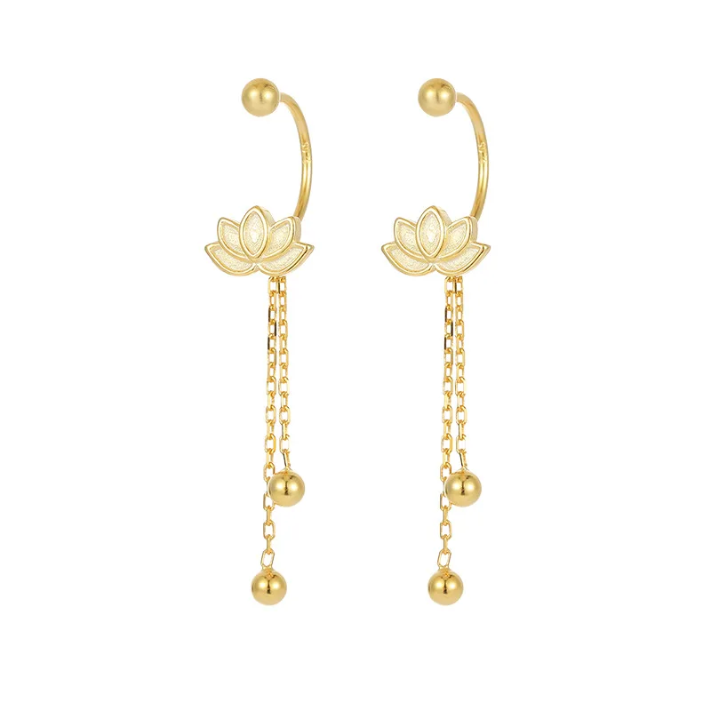 Fashion Top Seller Classic Lotus Pendant Dangle Earrings For Women 925 Needle Sterling Silver Stud Flower Long Earrings