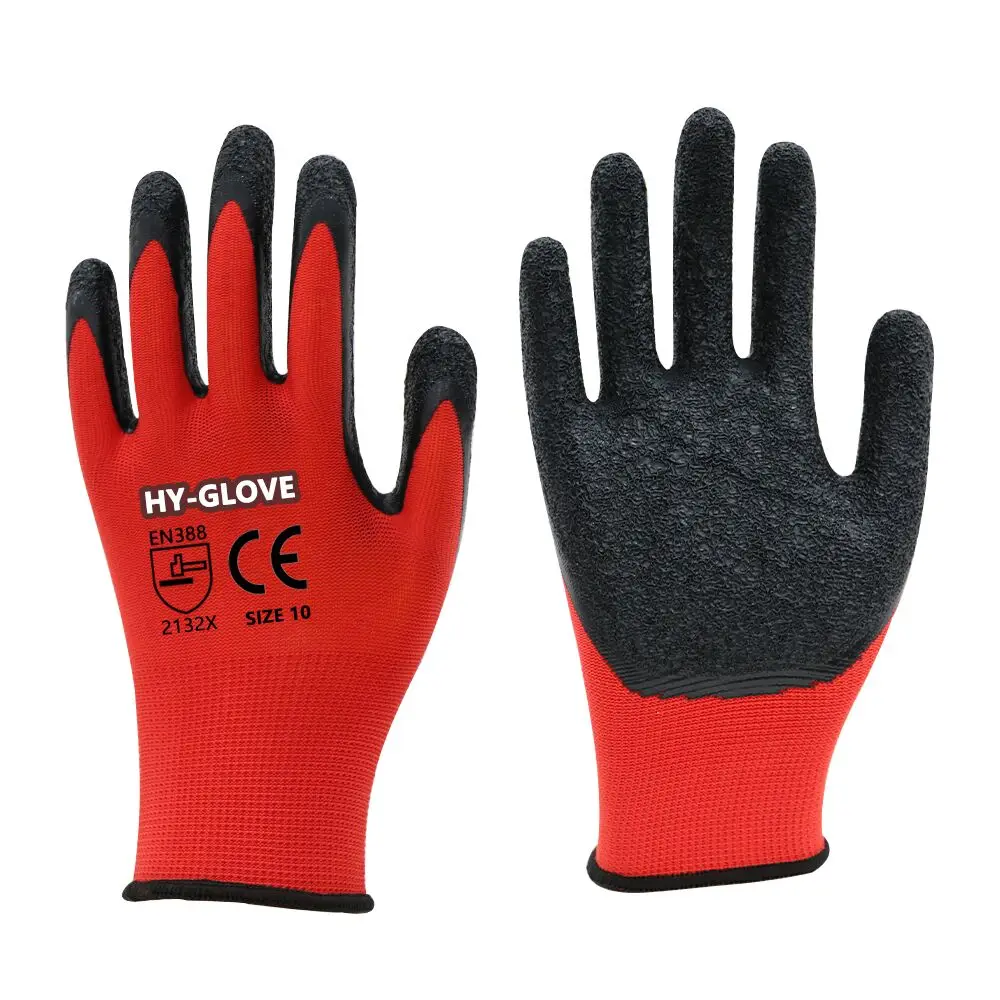 EN388 Protective Cheap Industrial Safety 13Gauge Polyester Crinkle Latex Coated Work Gloves for Warehouse,Construction,Gardening