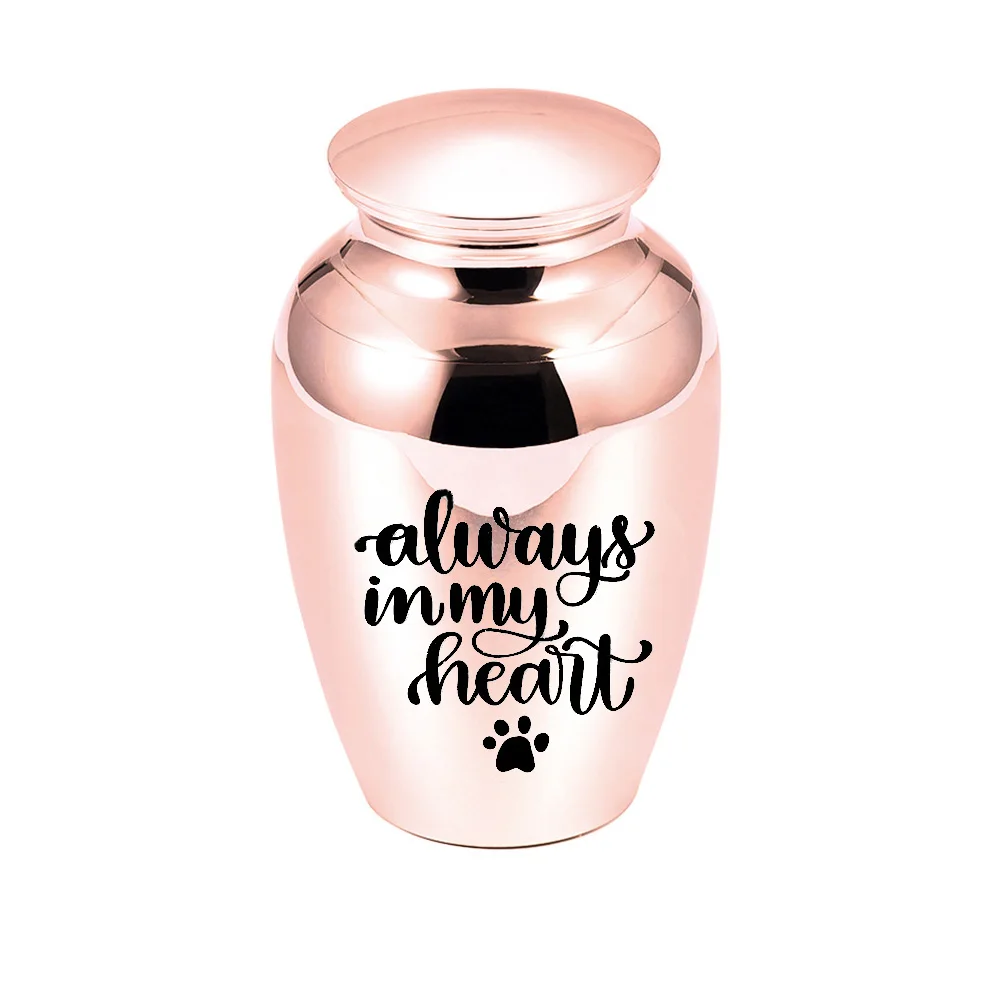 Cremation Urn Engraved with Paw Print Stainless Steel Memorial Pet Cinerary Jar Funeral Keepsake Urns - Always in My Heart