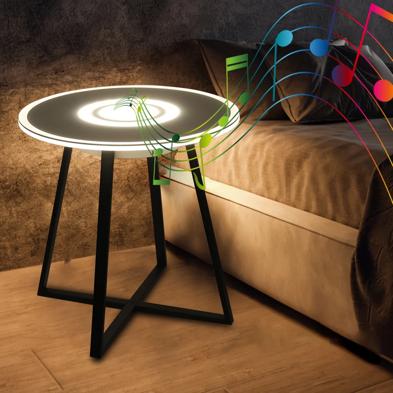 Smart Side Table Bluetooth Speaker with LED Lights and USB Charging Dock