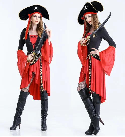 Female Pirates Captain Cosplay Costume Halloween Suit Gothic Woman Fancy Dress Role Playing Cosplay Suit