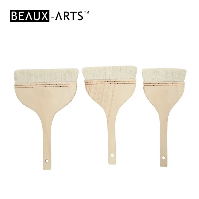Professional Pure Goat Hair Flat Shading Paint Brushes Long Pine Wooden Handle Watercolor Wool Hake Brush