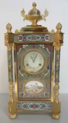 Solid Brass Vintage  Antique Gilt 19th  French Style 15 Days Mechanical Movement  Floral Blue Cloisonne Enamel Table/Desk Clock