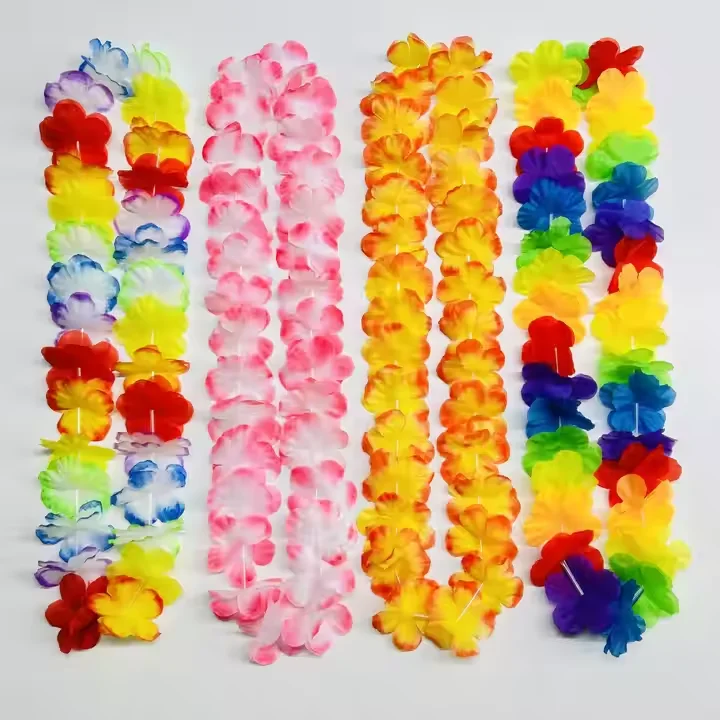High Quality Hawaiian Hula Dance Leis Sets Artificial Flowers Fabric Wreath Neck Loop Headband Garland Luau Party Costumes