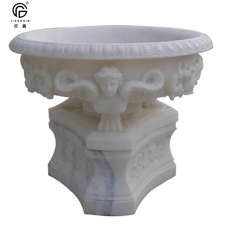 Custom High Quality European Style Hand Carved White Marble Stone Flower Pots For Sale