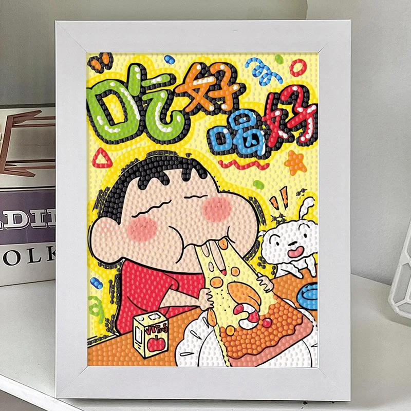 Cute Crayon Shin-chan Sponge Stitch DIY Diamond Painting 5D DIY Full Diamond Art Paintings With Wooden Picture Frame For Kids