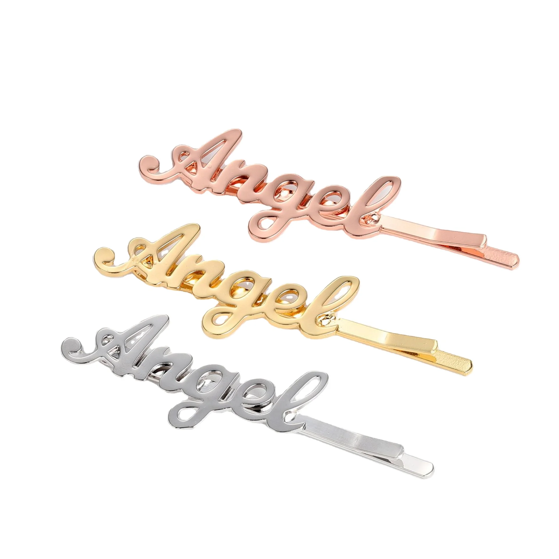 Factory free customized silver rhinestone letters hair slide bobby pins god capital words inital hair clips