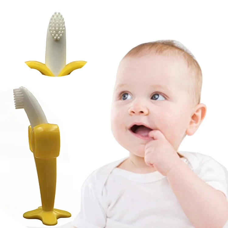 
2019 new arrival banana baby Cute toothbrush silicone banana toothbrush baby 
