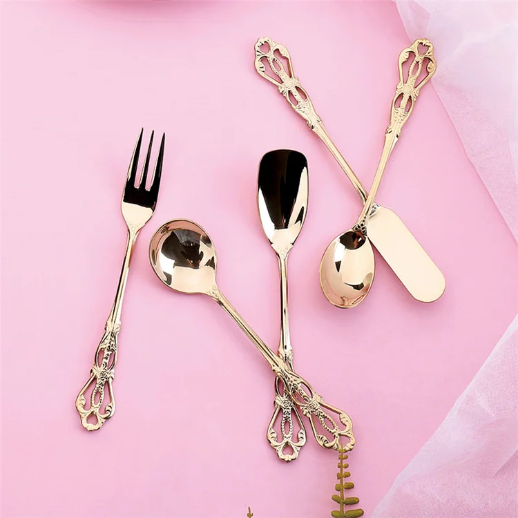 Baroque Royal Antique Silverware 304 Stainless Knives And Fork Gold Plated Flatware Cutlery For Wedding