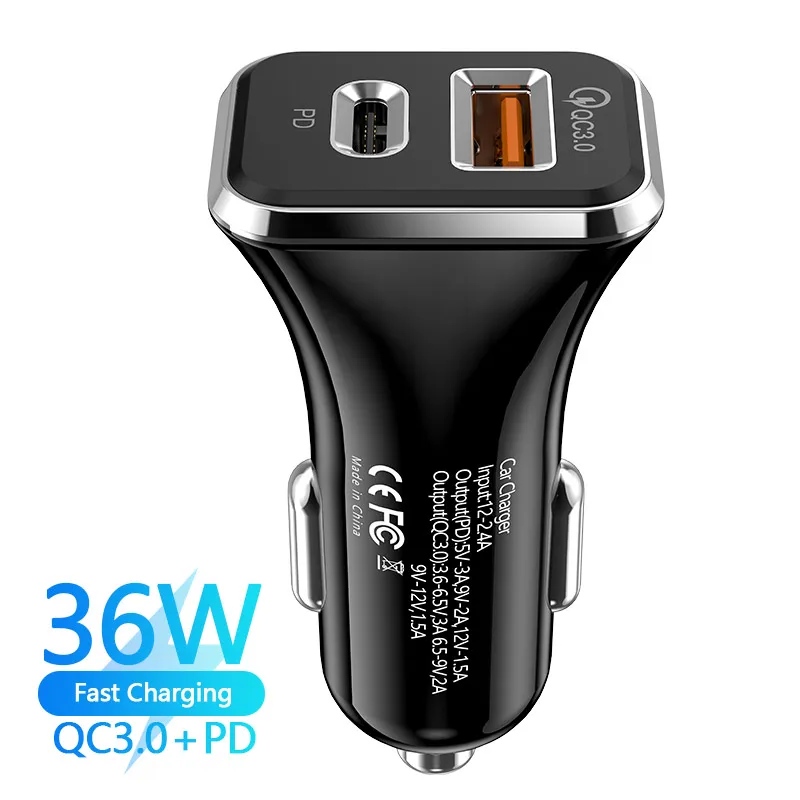Бесплатная доставка 1 образец OK FLOVEME USB C автомобильное зарядное устройство для Type-c 36 Вт Быстрая зарядка PD