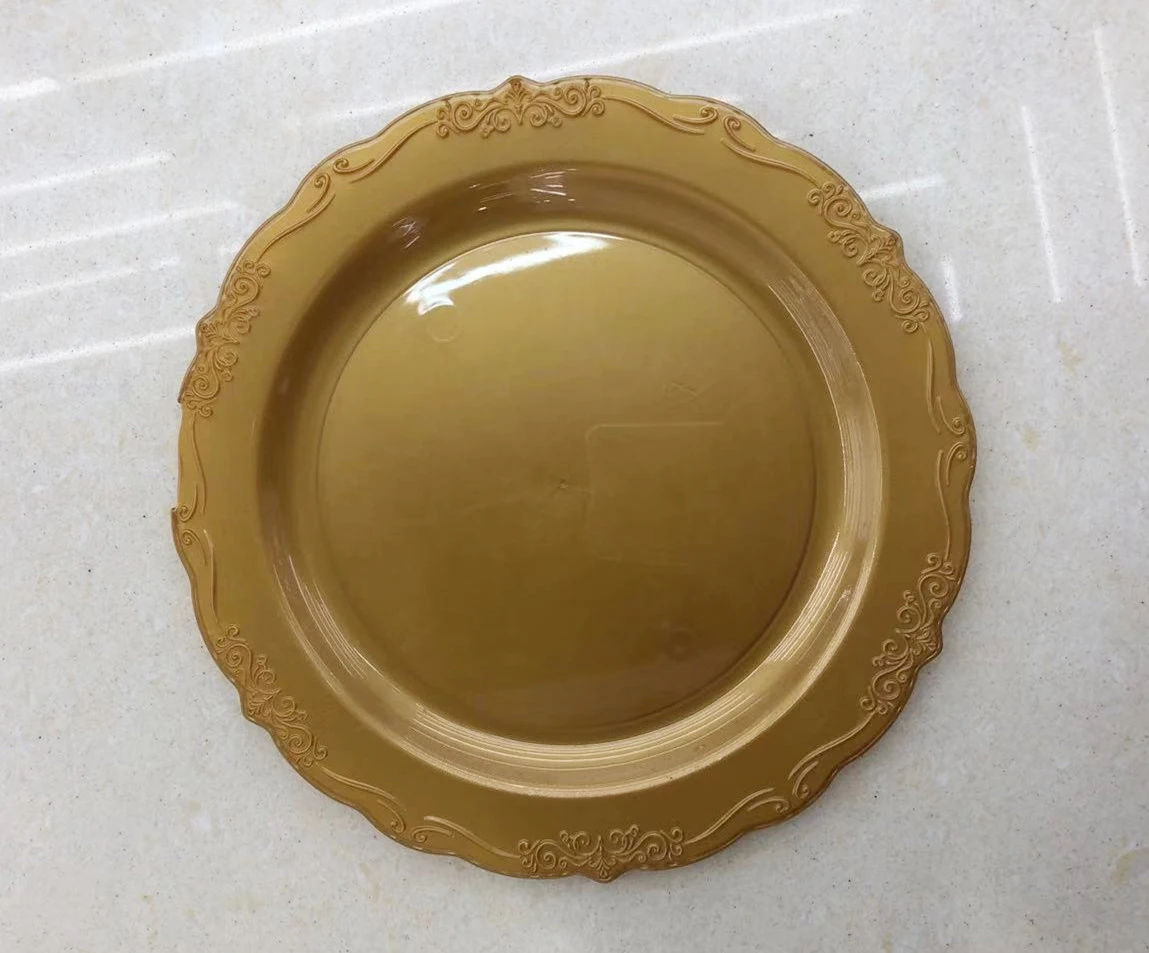 7.5 inch 10.25 inch disposable plate color hard plastic disc lace plate European-style plastic dinner plate set